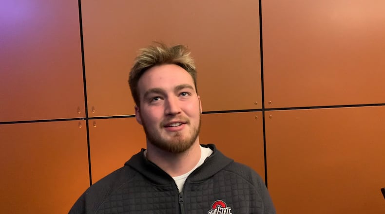 Ohio State football player Zak Herbstreit at the Peach Bowl Media Day in Atlanta, Ga., on Dec. 29, 2022. (Photo: Marcus Hartman/STAFF)