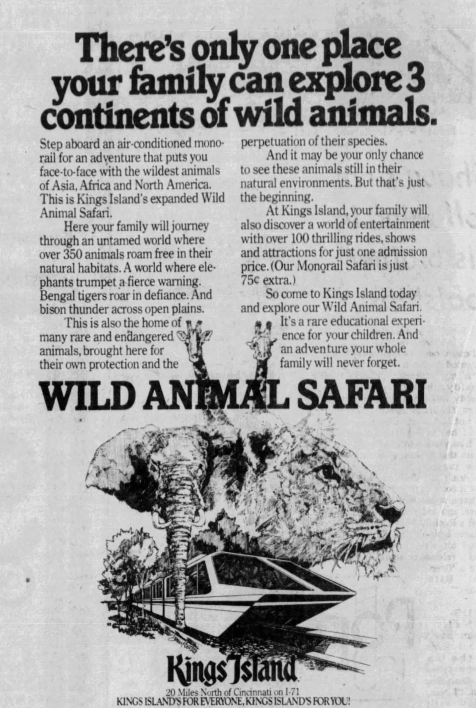 An ad for Kings Island's Wild Animal safari in an August 1977 issue of the Journal Herald. Courtesy of newspapers.com