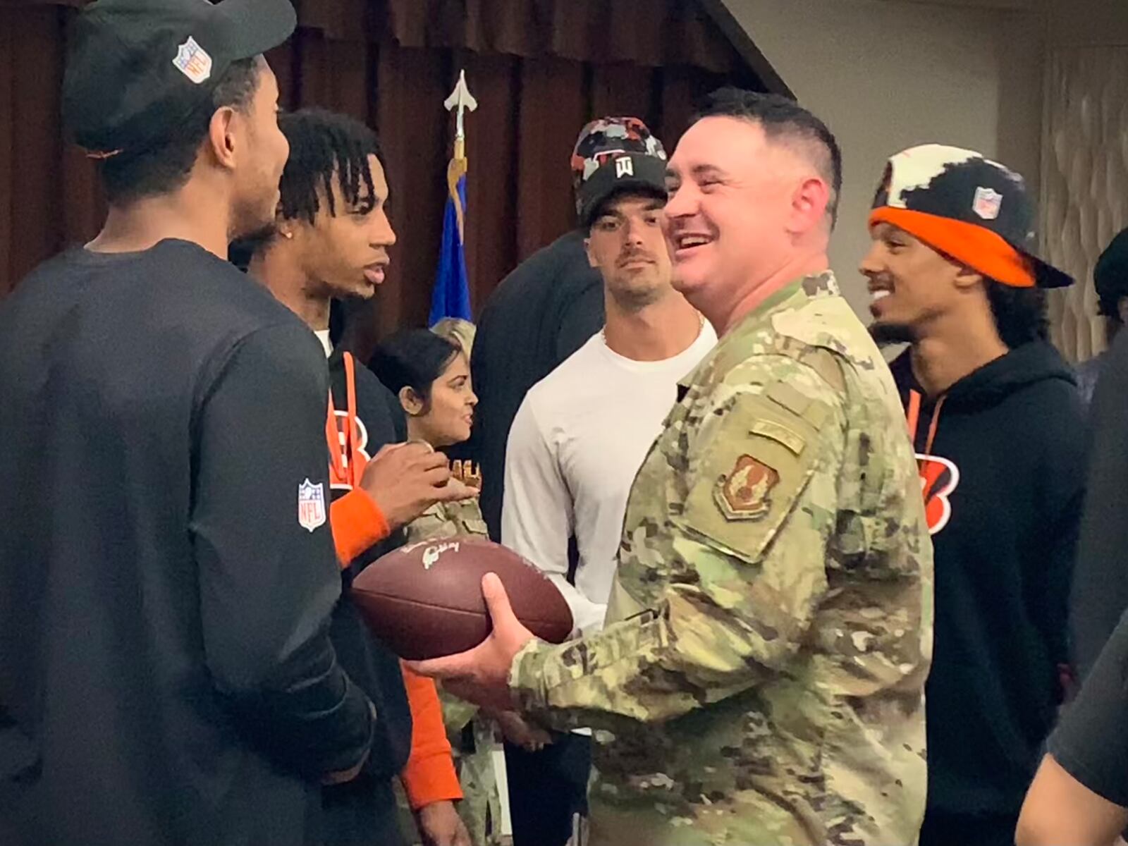 Rookies from the Cincinnati Bengals shared a meal with airmen at Wright Patterson Air Force Base and hosted a football camp for kids on Friday, June 6, 2025. LONDON BISHOP/STAFF