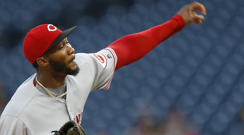 Cincinnati Reds starter Amir Garrett pitches on Wednesday, April 12, 2017, in Pittsburgh. (AP Photo/Keith Srakocic)