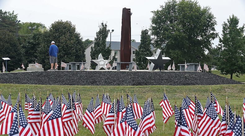 The 9/11 Memorial at Freedom Grove in Urbana during the 9/11 Memorial Ceremony Friday. BILL LACKEY/STAFF