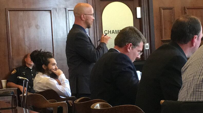 Kali Christon’s attorney Griff Nowicki addresses Judge Michael Buckwalter’s courtroom during the first day of his client’s trial Monday July 8, 2019. RICHARD WILSON/STAFF