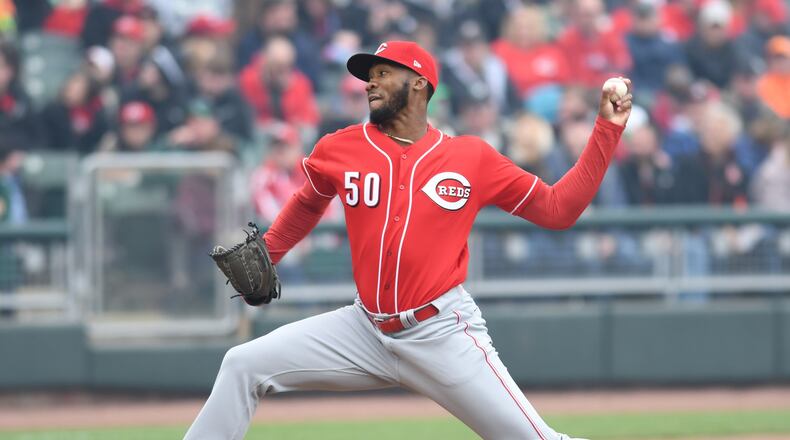 Former Dayton Dragon Amir Garrett pitches during the Reds Futures game at Fifth Third Field on Saturday, April 1, 2017. The 2017 Reds lineup took on the top prospects in the Reds farm system. Nick Falzerano/Contributed