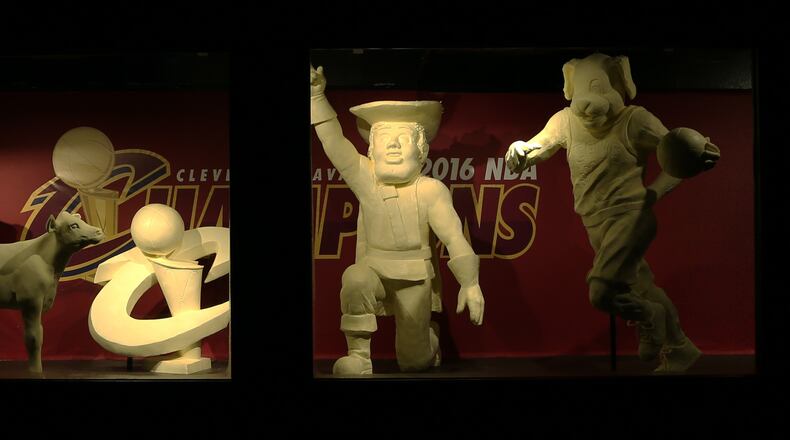 The American Dairy Association Mideast revealed the 2016 butter cow Tuesday at the Ohio State fair that honors the NBA-champion Cleveland Cavaliers. CONTRIBUTED