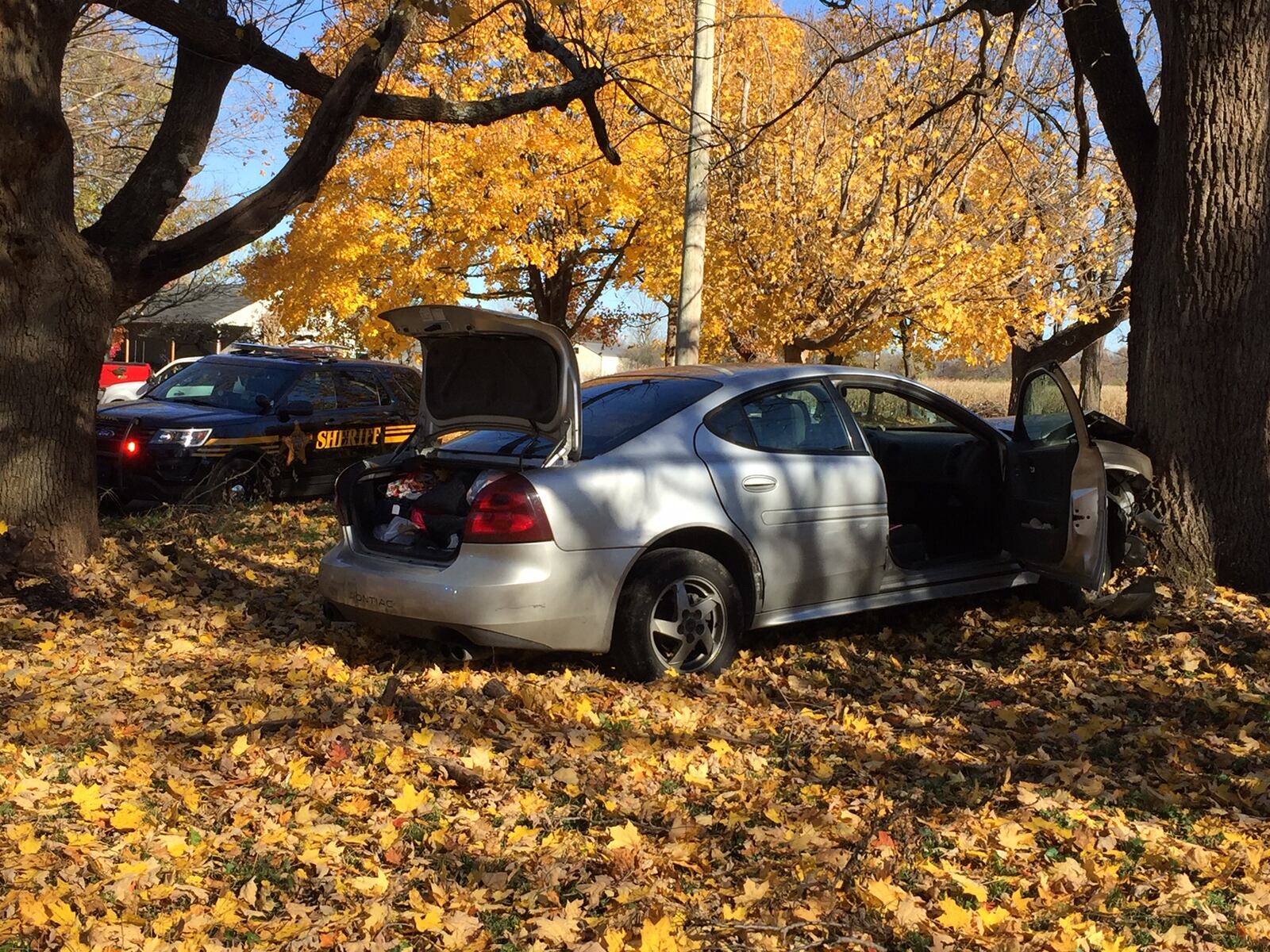 Multiple people were taken into custody after a vehicle crashed into a tree in Clark County Wednesday. STAFF PHOTO / ERIC HIGGENBOTHAM