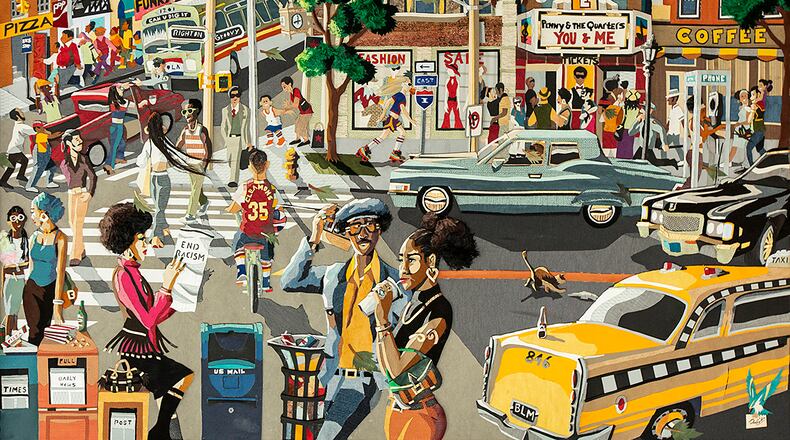 Don Coulter’s “The Seventies Groove” (2020) is among the pieces featured in the African American Artists Guild’s “Black Heritage Through Visual Rhythms,” which is on display at the Dayton Art Institute February 24 through May 22.