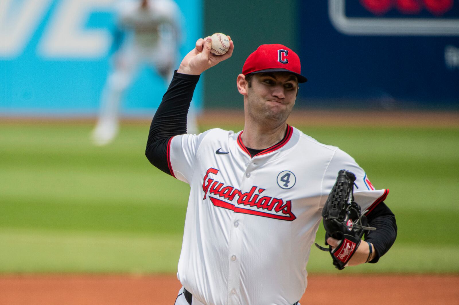 Cleveland Guardians starting pitcher Gavin Williams delivers against the Los Angeles Angels during the first inning of a baseball game, Sunday, June 1, 2025, in Cleveland. (AP Photo/Phil Long)