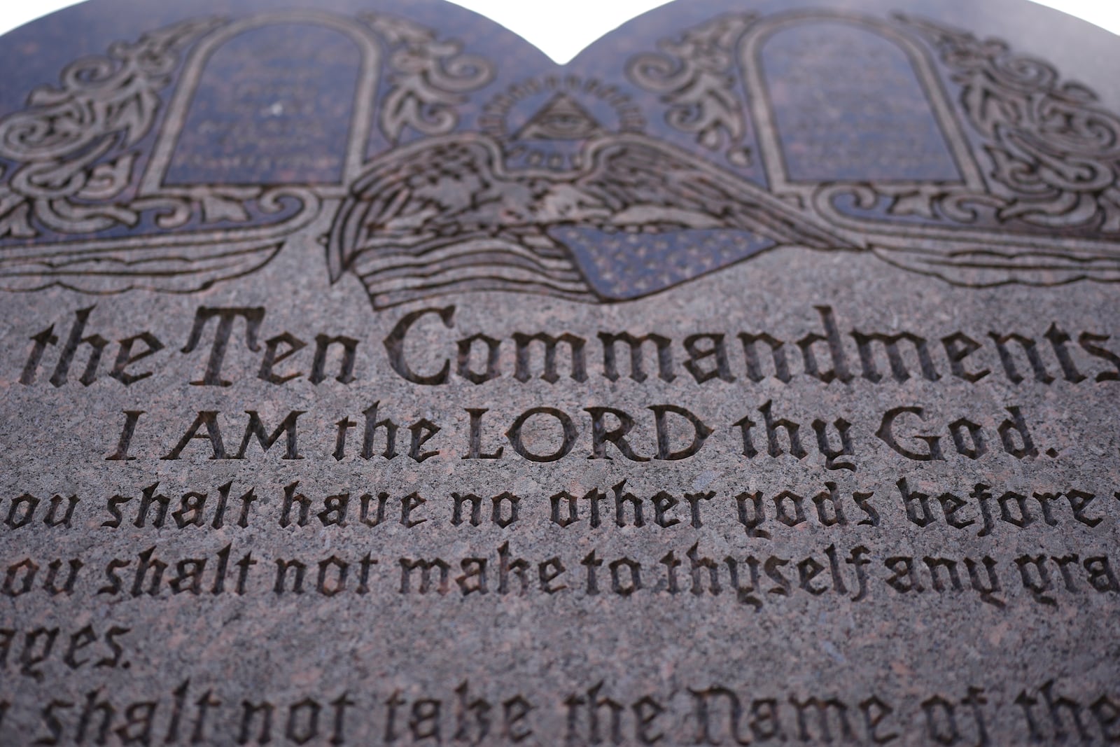 A granite Ten Commandments monument stands on the ground of the Texas Capitol, Thursday, May 29, 2025, in Austin, Texas. (AP Photo/Eric Gay)