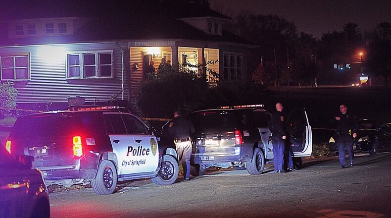 Yellow crime tape surrounded a house on Light Street late Tuesday night, Oct. 20, 2020, in Springfield. Police also blocked the street near Fulton Elementary School. MARSHALL GORBY/STAFF