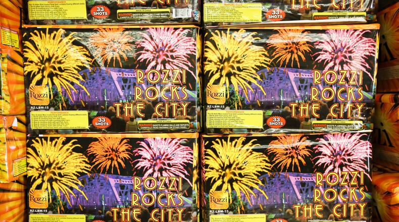 Some of the items available for purchase at Rozzi’s Fireworks Store in Loveland, Thursday, June 30, 2016. GREG LYNCH / STAFF