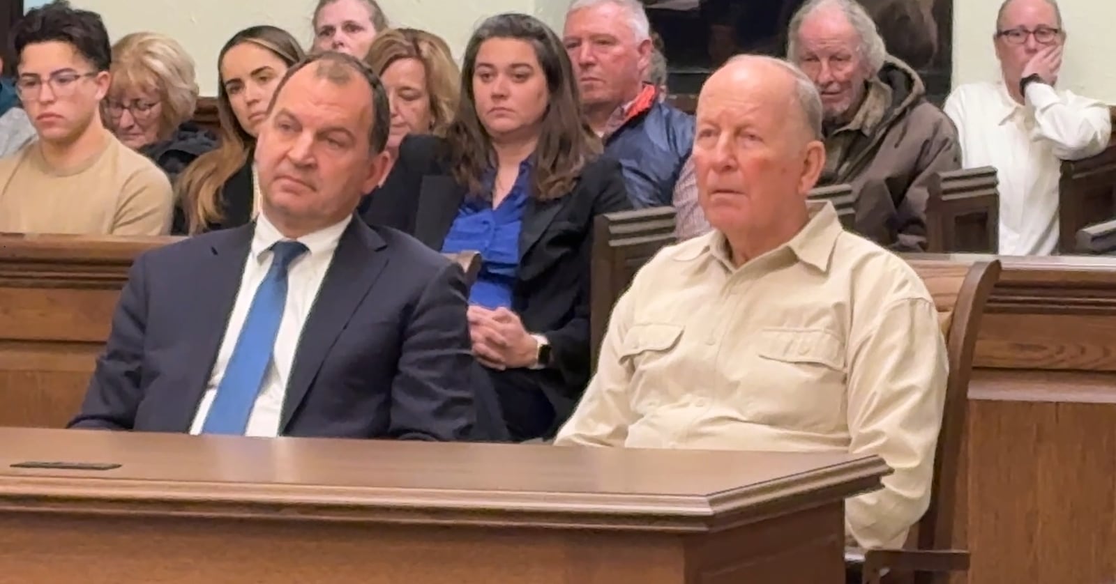 William Brock, 83, right, sits next to attorney Jon Paul Rion as Clark County Common Pleas Judge Douglas Rastetter announces the jury's guilty verdict Wednesday evening, Jan. 14, 2026, following a three-day murder trial in the death of 61-year-old Lo-Letha "Letha" Toland-Hall, an Uber driver from Columbus. JEN BALDUF/STAFF