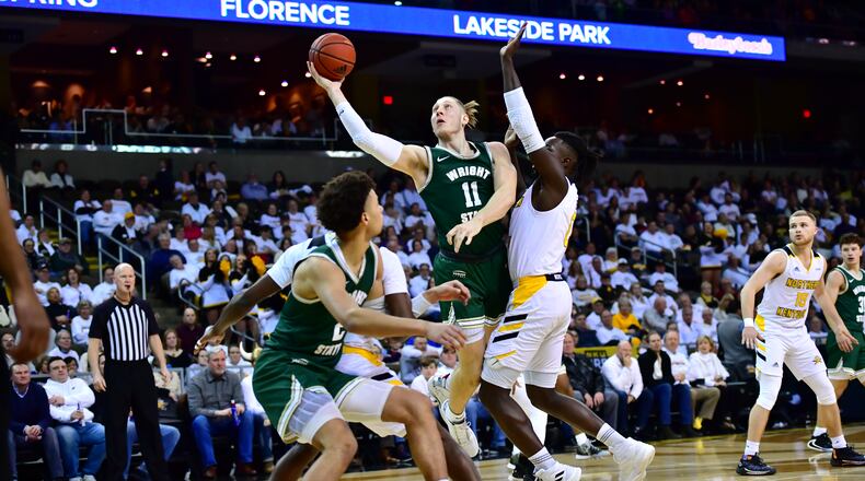 Wright State’s Loudon Love puts up a shot during Friday night’s game at Northern Kentucky. The Raiders beat the Norse to win the program’s first-ever outright Horizon League crown. Joseph Craven/WSU Athletics