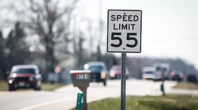 This speed limit sign south of Nutt Road on State Route 48 in Washington Twp. maybe going up. There's a proposal to increase Ohio's speed limits on parts of state routes and county roads outside of city limits. JIM NOELKER/STAFF