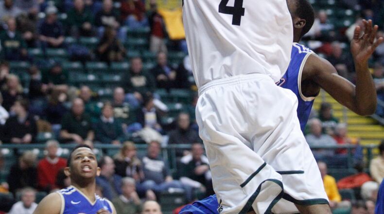 Jerran Young goes up for a layup. Wright State beat Tulsa 72-52 on Wednesday, March 20, 2013, in the first round of the College Basketball Invitational at the Nutter Center in Fairborn.