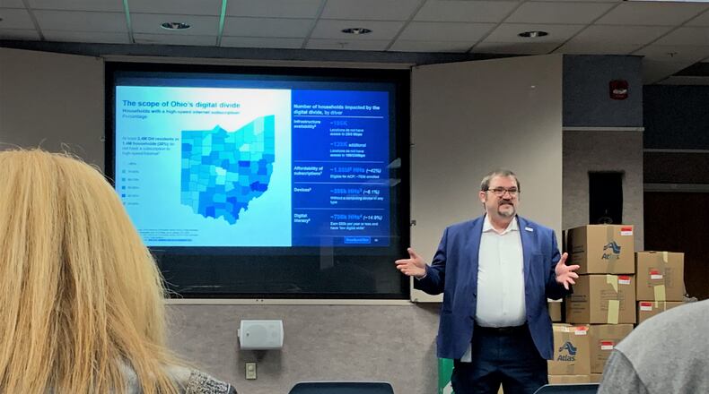 Chief of Broadband Ohio Peter Voderberg speaks to local nonprofits at the Xenia Community Library Thursday about the state's broadband expansion. LONDON BISHOP/STAFF
