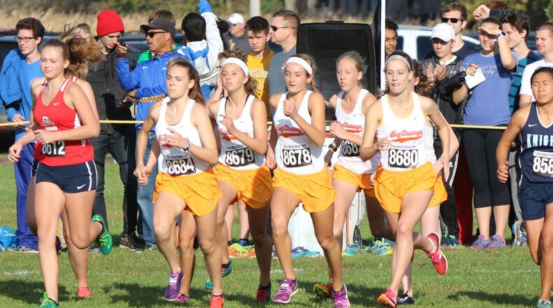 The West Liberty-Salem girls, shown starting the D-III district race at Cedarville, compete at the state championship meet for the second consecutive season on Saturday. GREG BILLING / CONTRIBUTED