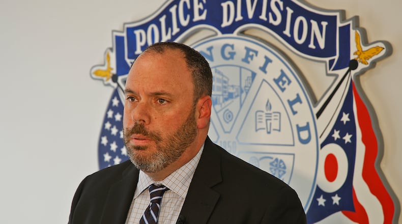Sgt. James Byron, of the Springfield Police Division, talks about the fatal shooting that accured Nov. 23 during a press conference Tuesday, Nov. 28, 2023. BILL LACKEY/STAFF