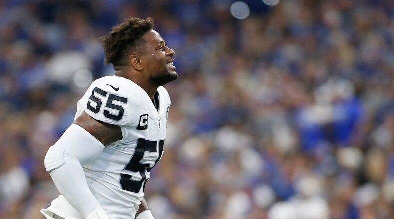 INDIANAPOLIS, INDIANA - SEPTEMBER 29: Vontaze Burfict #55 of the Oakland Raiders is ejected from the game during game against the Indianapolis Colts at Lucas Oil Stadium on September 29, 2019 in Indianapolis, Indiana. (Photo by Justin Casterline/Getty Images)