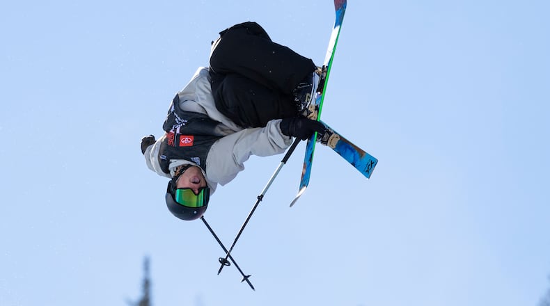 FILE - Hunter Hess, of the United States, executes a trick in the halfpipe finals during the World Cup U.S. Grand Prix freestyle skiing event in Copper Mountain, Colo., Dec. 17, 2022. (AP Photo/Hugh Carey, File)