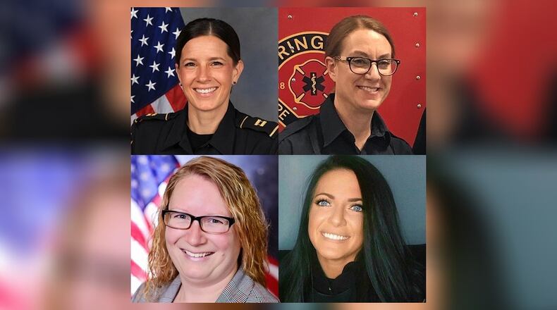 Springfield Police Division Chief Allison Elliott, Springfield Fire & Rescue Division Capt. Becca Anderson, Clark County EMA Director Michelle Clements-Pitstick and Champaign County Sheriff’s Office deputy Melany Morton will speak at a panel discussion about first responders on Saturday at Clark County Library's main branch. Photos provided by Clark County Library.