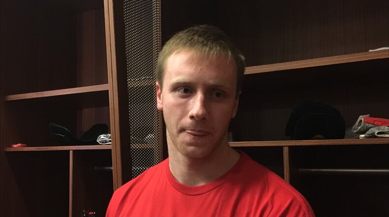 Matthew Baldwin in the locker room after the Buckeyes won the Big Ten Championship game in December. (Photo: Marcus Hartman/CMGO)