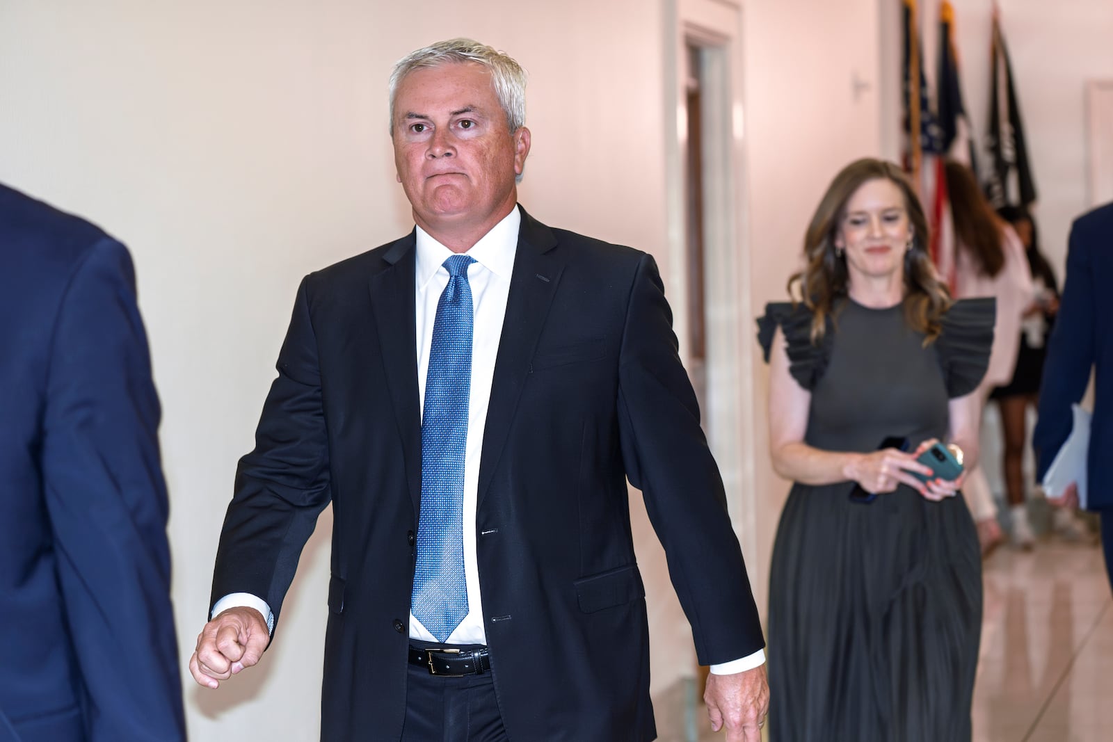 Rep. Jamie Comer, R-Ky., chairman of the House Oversight and Accountability Committee, arrives to hear testimony from former President Joe Biden's physician, Dr. Kevin O'Connor, part of a broad inquiry by House Republicans looking into Biden's mental state during his time in office, at the Capitol in Washington, Wednesday, July 9, 2025. (AP Photo/J. Scott Applewhite)