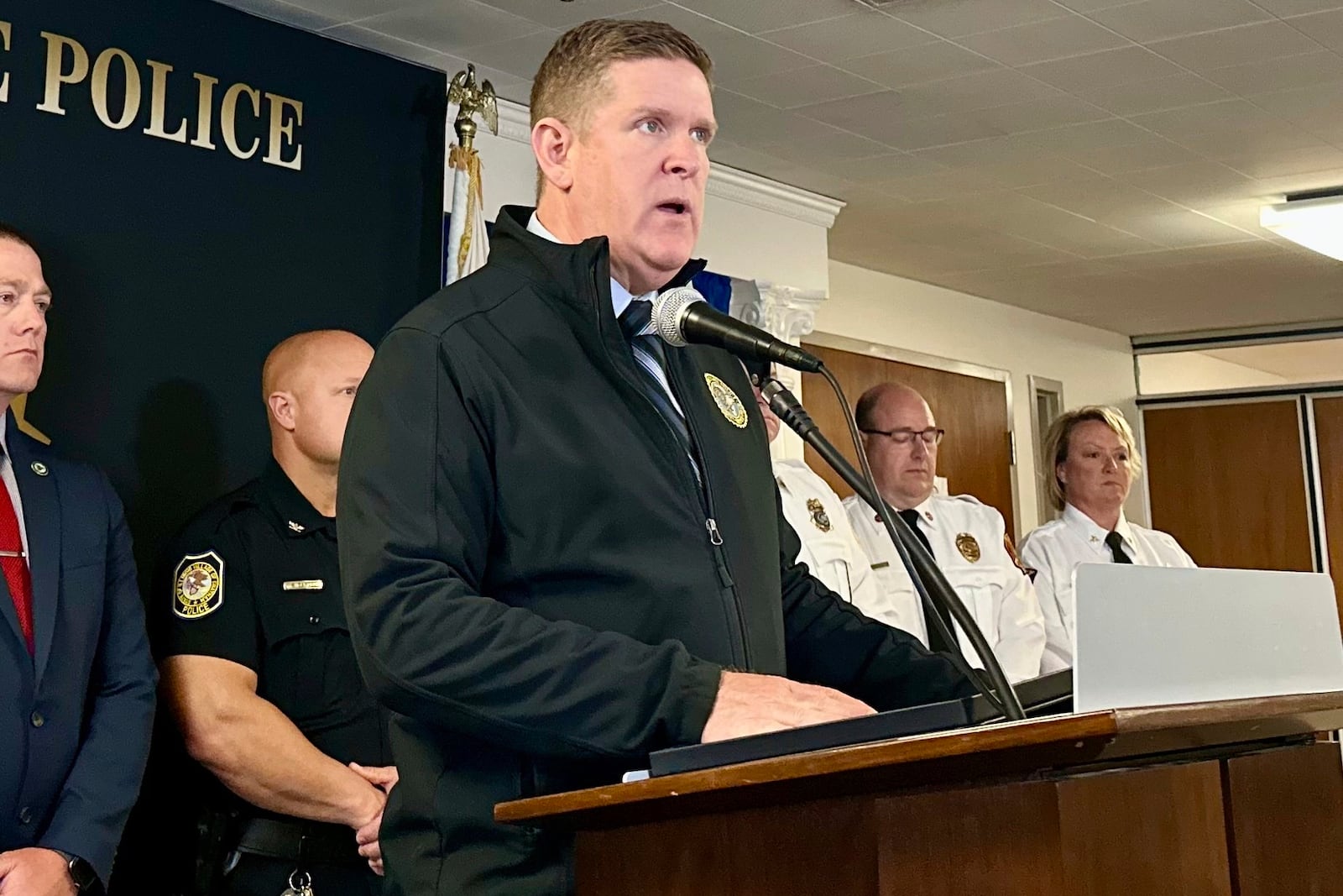 Illinois State Police Director Brendan F. Kelly speaks at a news conference Thursday, May 1, 2025, in Springfield, Ill., about the car that crashed through an after-school program in Chatham, Ill., killing multiple people children. (AP Photo/John O'Connor)