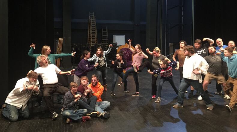 The 36-member cast of the original musical comedy “The Last Pirates of the Vast Golden Treasure” rehearse at the Turner Studio Theatre. The cast has performed in a combined total of 516 total productions between them. CONTRIBUTED