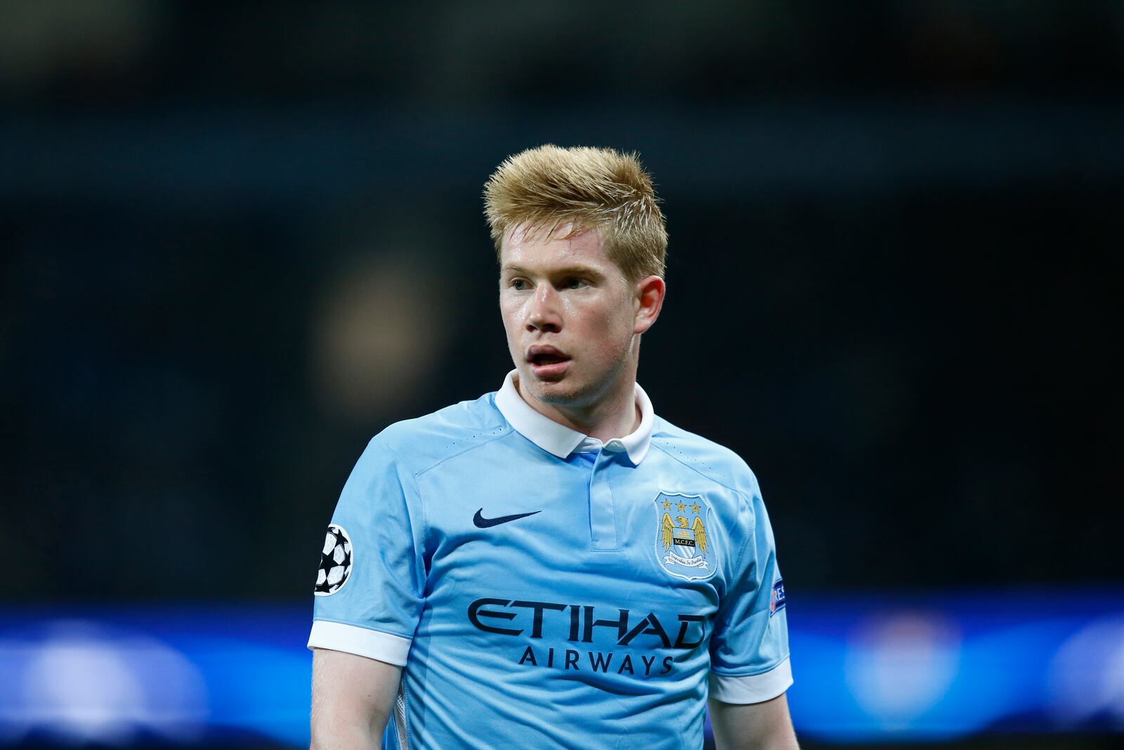 FILE - Manchester City's Kevin De Bruyne during the Champions League Group D soccer match between Manchester City and Sevilla at the Etihad Stadium, Manchester, England, Wednesday, Oct. 21, 2015. (AP Photo/Jon Super, file)