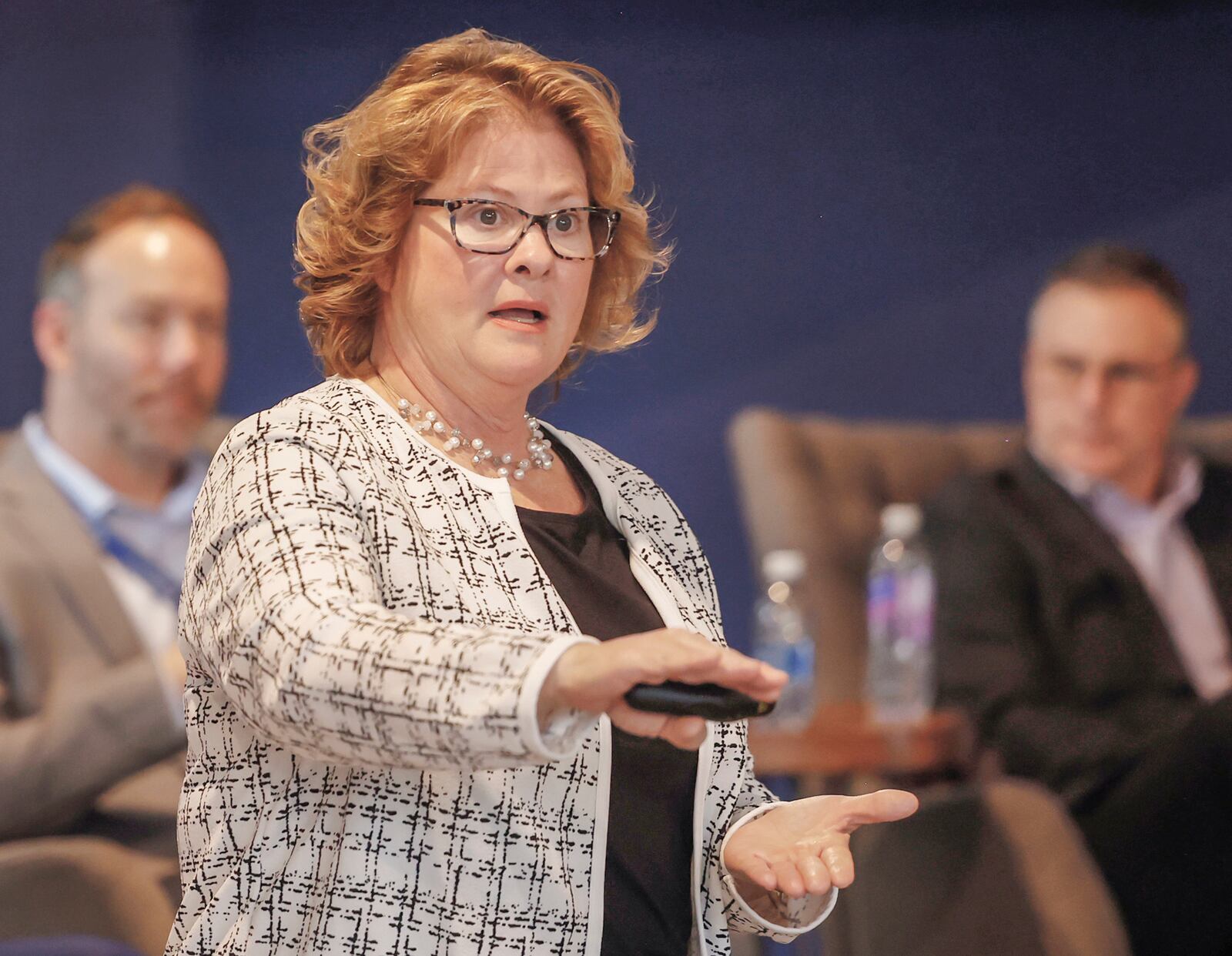 Chief nursing officer Rhonda Beane speaks during the annual town hall held by Mercy Health Springfield in the Exchange Room at COhatch. JOSEPH COOKE/STAFF