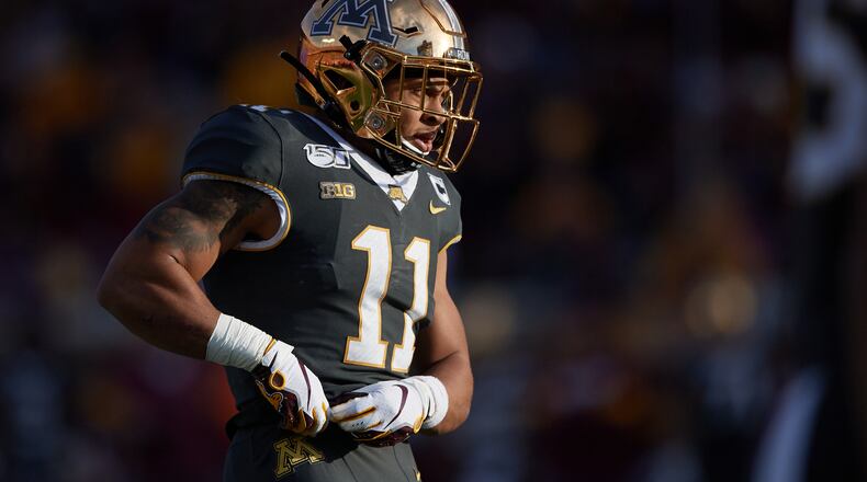 MINNEAPOLIS, MINNESOTA - OCTOBER 26: Antoine Winfield Jr. #11 of the Minnesota Gophers looks on during the game against the Maryland Terrapins at TCF Bank Stadium on October 26, 2019 in Minneapolis, Minnesota. The Gophers defeated the Terrapins 52-10. (Photo by Hannah Foslien/Getty Images)