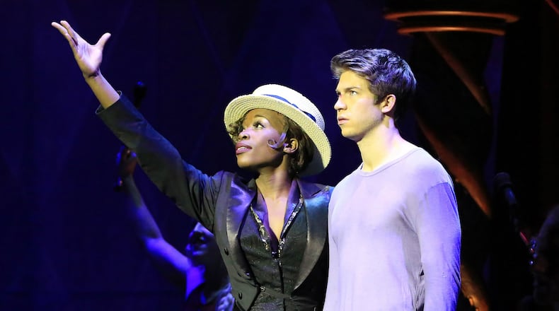 In “Pippin,” Housso Semon (center) plays the role named Leading Player, pictured here with Pippin, played by Naysh Fox. CONTRIBUTED
