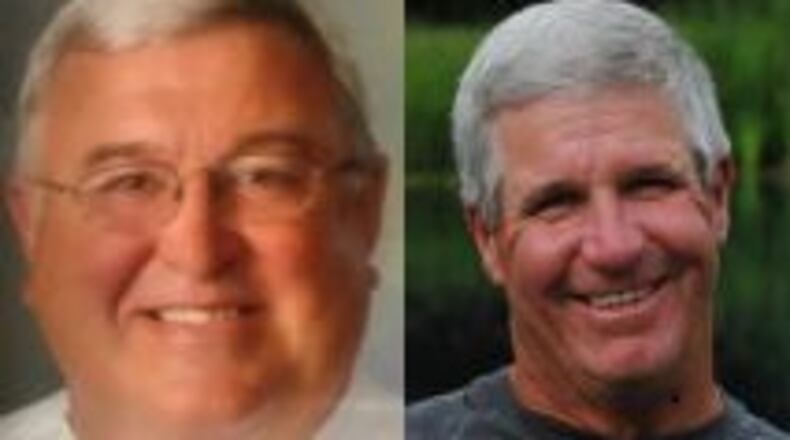 Jim Scoby, left, and John Roeder are running for Springfield Twp. trustee. R. Dean Wells is also running but didn’t submit a photo or responses to the Springfield News-Sun Voter’s Guide.