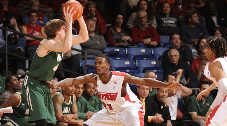 Dayton’s Dyshawn Pierre plays defense against UAB during the Flyers 78-71 victory at UD Arena PHOTO ERIK SCHELKUN