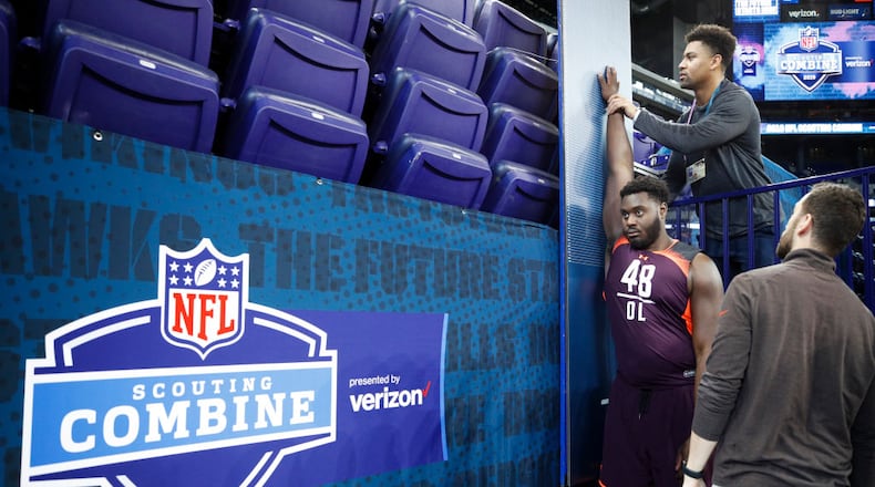INDIANAPOLIS, IN - MARCH 01: Offensive lineman Isaiah Prince of Ohio State has measurements taken during day two of the NFL Combine at Lucas Oil Stadium on March 1, 2019 in Indianapolis, Indiana. (Photo by Joe Robbins/Getty Images)