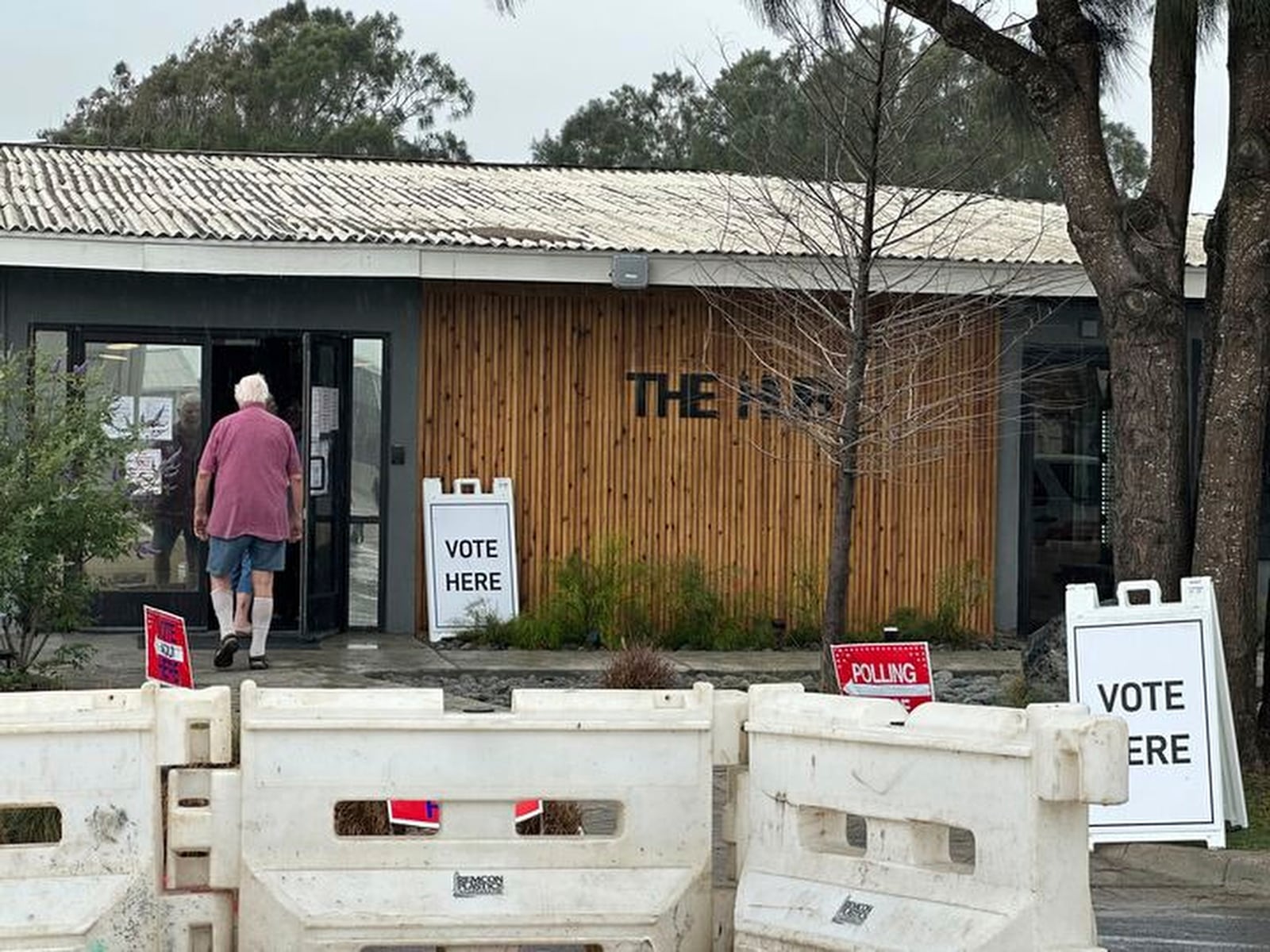People enter a polling station in the town of of Boca Chica, Texas, that would become Starbase, Texas, if local residents approve a measure to make the home of Elon Musk's SpaceX its own city on Saturday, May 3, 2025. (AP Photo/Valerie Gonzalez)