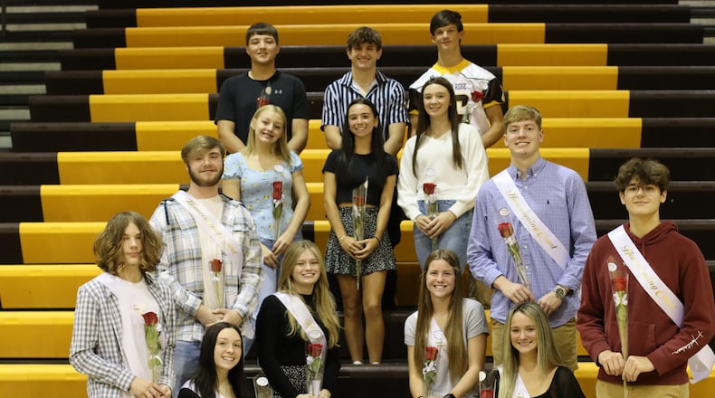 Kenton Ridge High School Homecoming Court (from left to right): Seniors Trinity Kohs & Philip Sample, Madison Bauer & Mason Wilson, Brooke DeHart & Evan Blazer, Kensley Smith & Hayden Sallot. Juniors: Emilie Antinori & Brett Frazier (top middle). Sophomores: Alyssa Shaffer & Braydon Cox (top right).
Freshmen: Lilyan Scott & Jude Ullom (top left). The Kenton Ridge Homecoming 2022 Parade will begin at 5:30 p.m. on Friday, Sept. 23 at the Market at the Ridge.