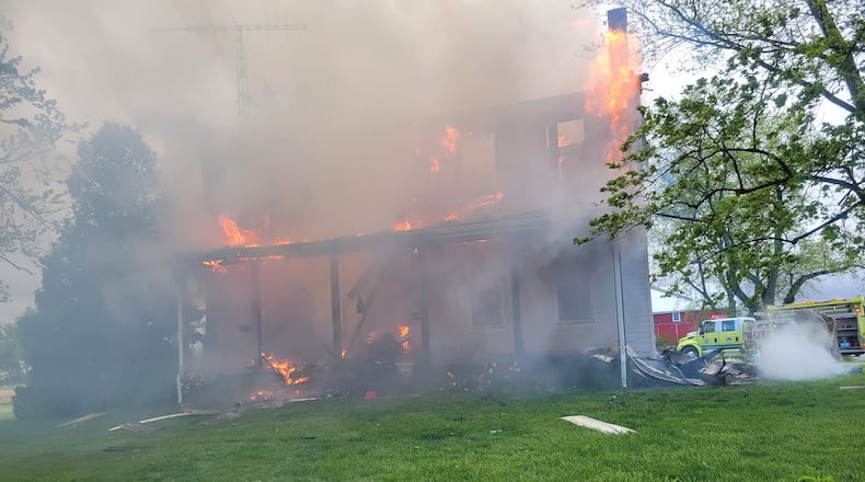 Madison Twp. Fire & EMS responded to a house fire on Monday, May 1, 2023, on Botkin Road, and firefighters battled heavy flames and high winds for more than six hours. Photo by Madison Twp. Fire & EMS
