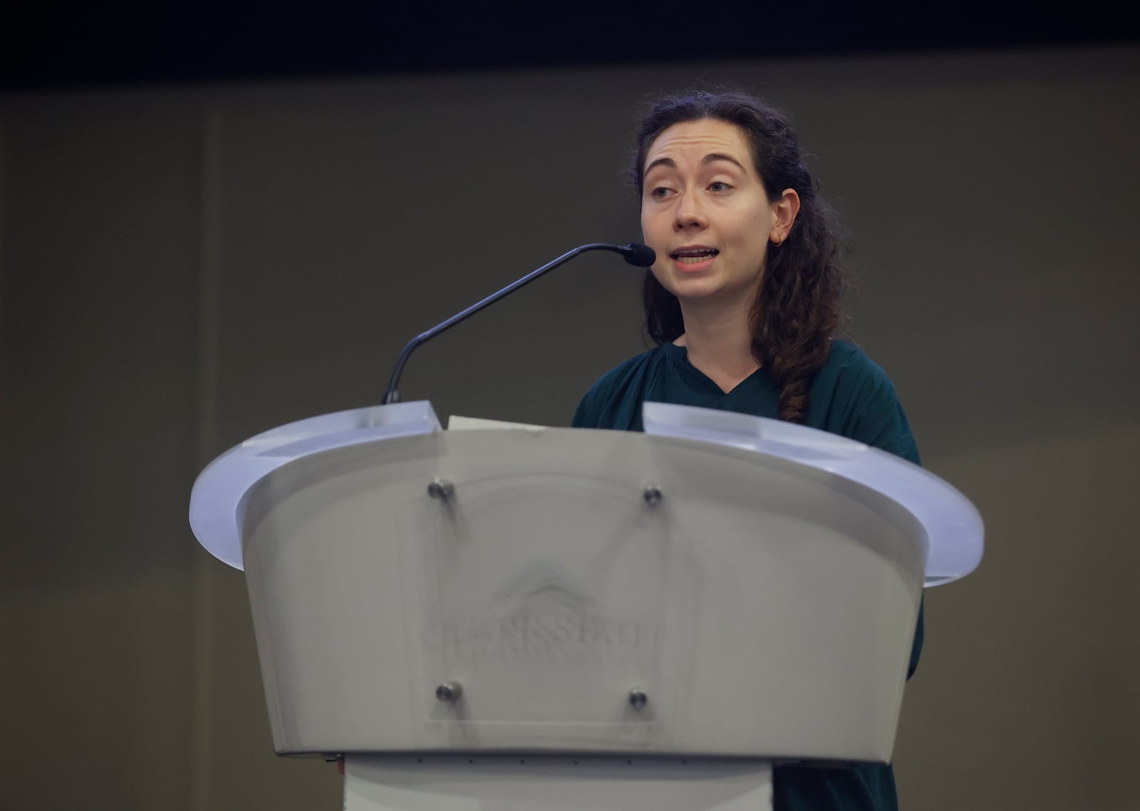 Clara Canales, launch manager at Via Transportation, speaks about Springfield City Transit at a Springfield Rotary Club meeting on Monday, June 23, 2025, at the Hollenbeck Center. JOSEPH COOKE/STAFF