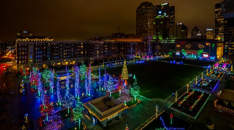 Columbus Commons in the Downtown district during the holiday season.