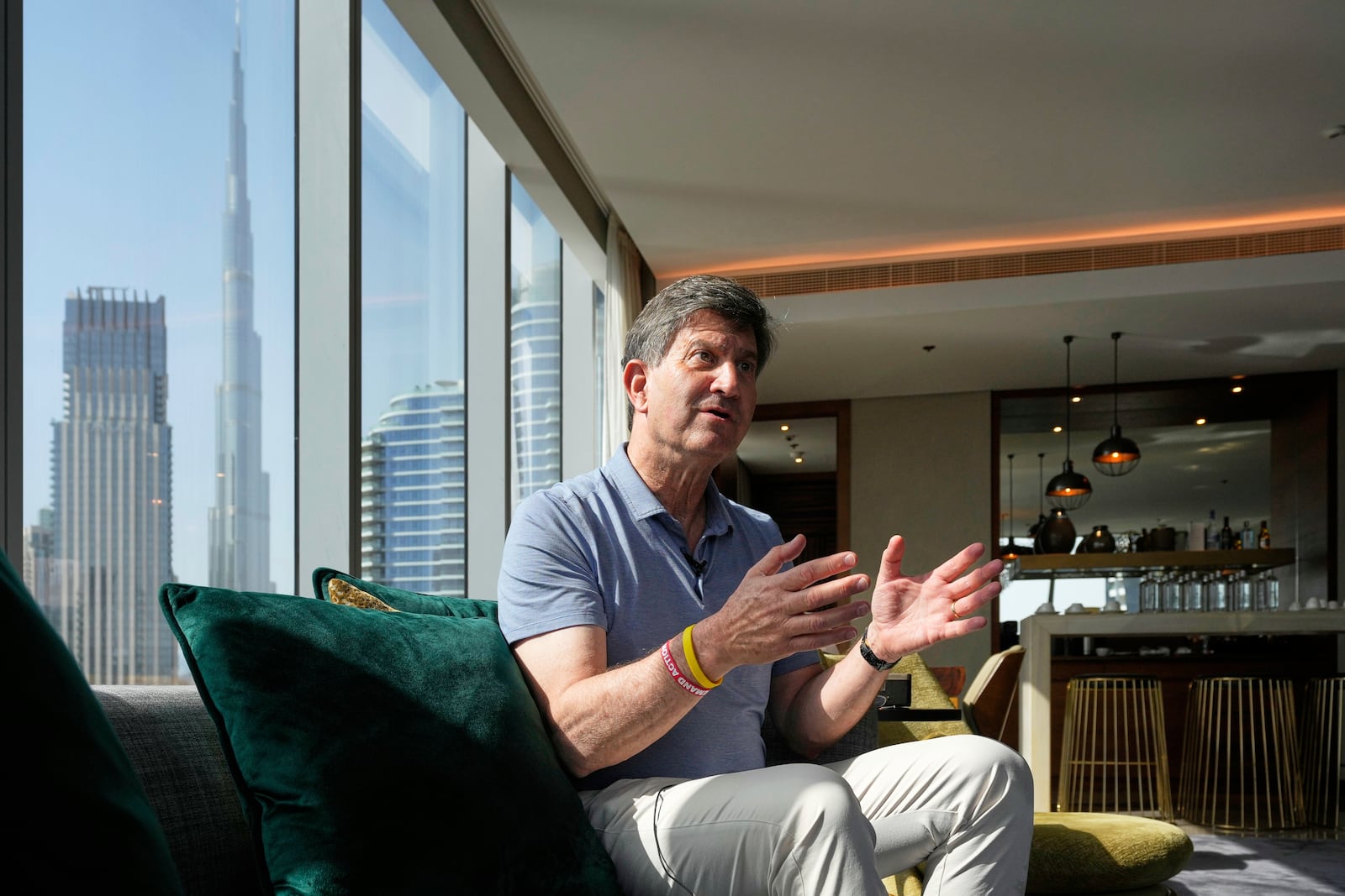 U.S. Congressman Brad Schneider speaks to the Associated Press at a hotel in Dubai, United Arab Emirates, Wednesday, June 18, 2025. (AP Photo/Altaf Qadri)