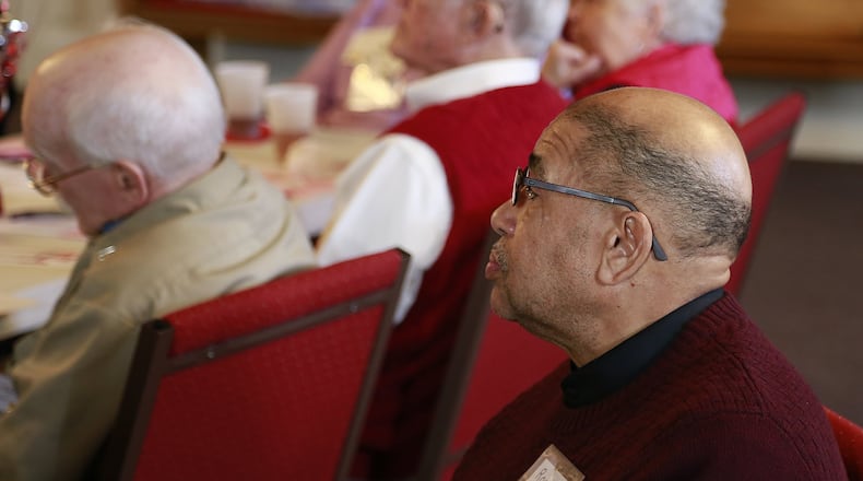 Members of the Champaign County Retired Teachers Association, including Ronnie Releford, listen as Dr. John Cavanaugh, executive director of the Ohio Retired Teachers Association, speaks during their meeting Tuesday, Feb. 14. 2017. Bill Lackey/Staff