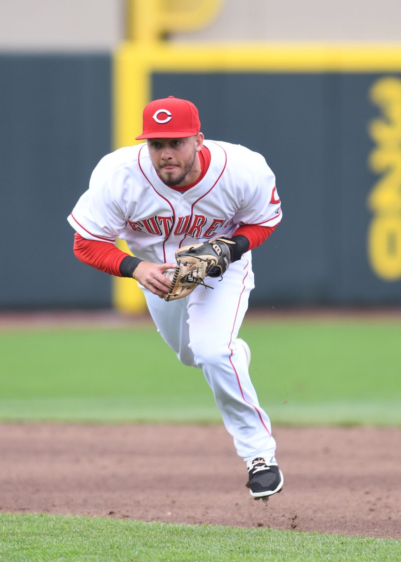 Blake Trahan fields a ground in the infield during the Reds Futures game on Saturday, April 1, 2017 at Fifth Third Field.