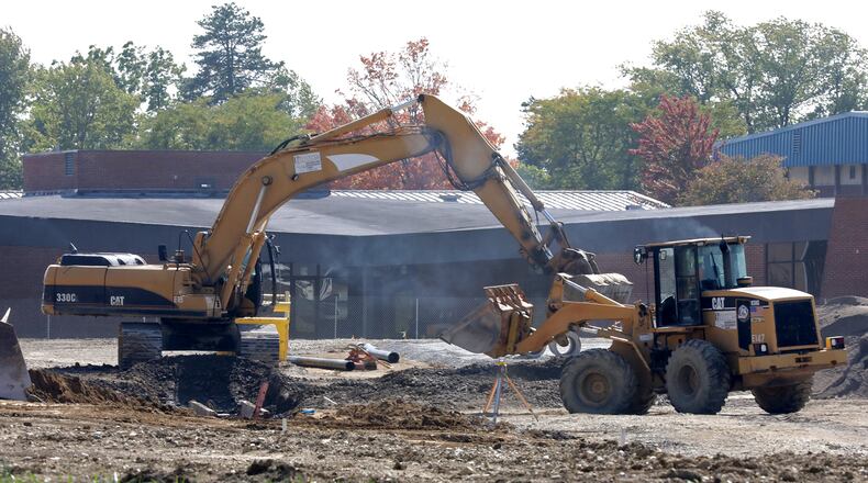Construction of the new Northeastern School in South Vienna continues Wednesday. BILL LACKEY/STAFF