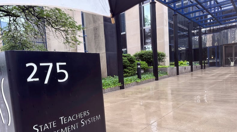 The headquarters of the State Teachers Retirement System of Ohio is pictured on Wednesday, May 15, 2024, in Columbus, Ohio.(AP Photo/Julie Carr Smyth)