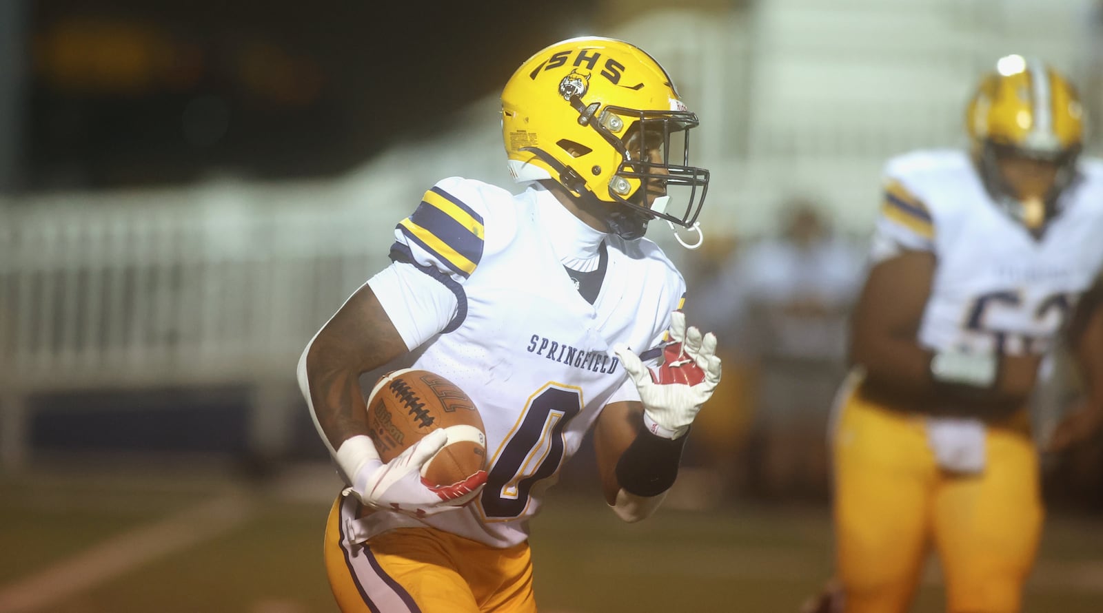 Springfield's Deontre Long runs against Fairmont on Friday, Oct. 17, 2025, at Roush Stadium in Kettering. David Jablonski/Staff