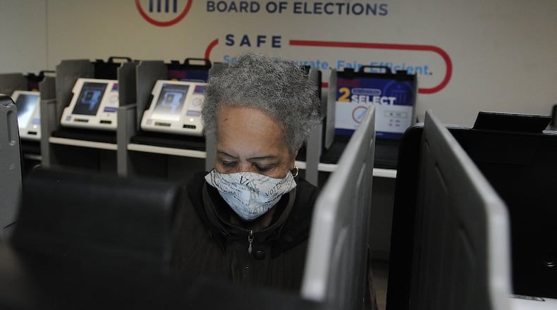 Wilma Blackmon votes Wednesday, April 20, 2022 at the Montgomery County Board of Elections. MARSHALL GORBY\STAFF