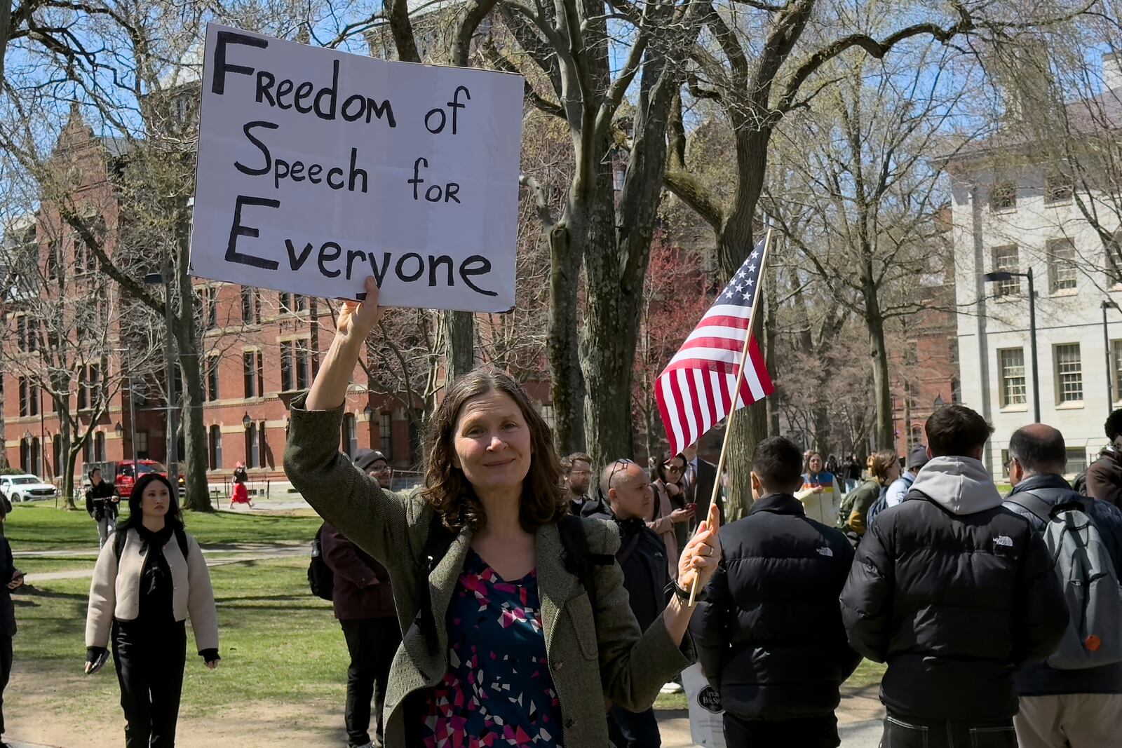 Students, faculty and members of the Harvard University community rally, Thursday, April 17, 2025, in Cambridge, Mass. (AP Photo)