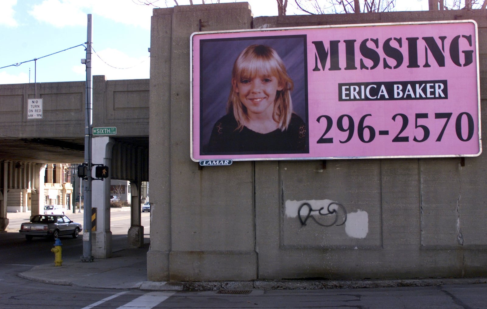 A billboard posted as part of the search for Erica Baker in 1999.