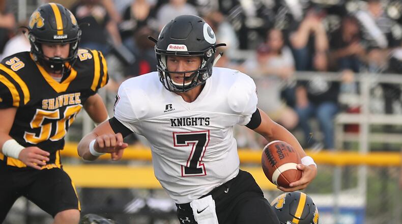 Greenon quarterback Cade Rice accounted for 2,836 yards of total offense and 29 touchdowns last season. BILL LACKEY/STAFF